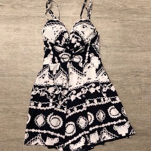 navy and white romper